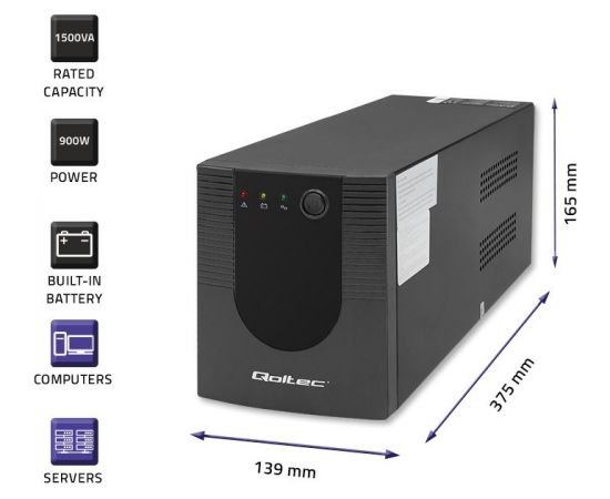 Qoltec 53776 Uninterruptible Power Supply Line Interactive | Monolith| 1500VA | 900W