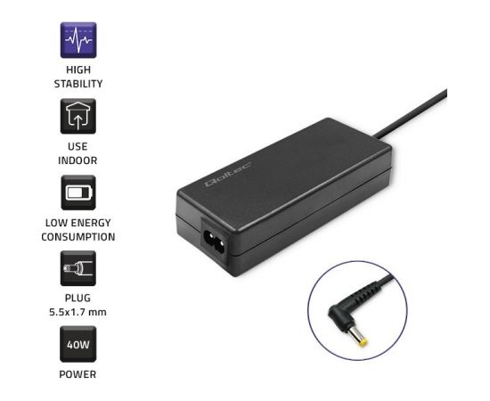 Qoltec 52410 Power adapter for Acer 40W | 19V | 2.1A | plug 5.5*1.7 | +power cable Зарядки для ноутбуков