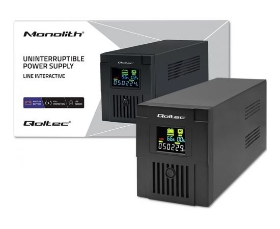 Qoltec 53770 Uninterruptible Power Supply Line Interactive | Monolith | 1500VA | 900W | LCD | USB