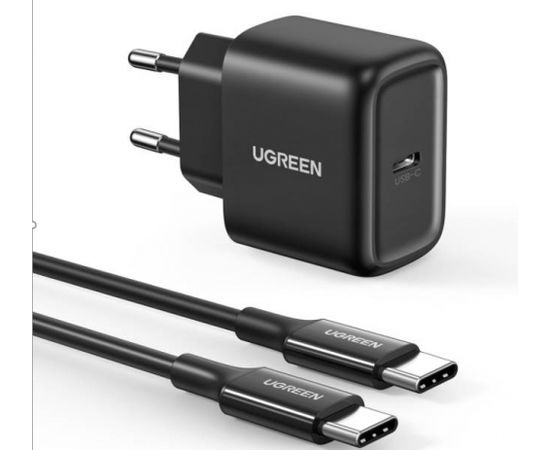 Wall charger UGREEN CD250, 25W, USB-C (black) + USB-C to USB-C cable, 2m (black)