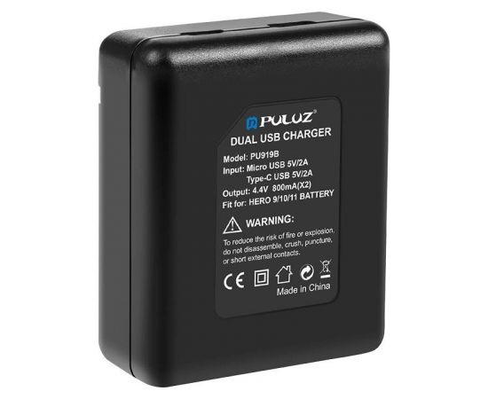 2-slot charger Puluz PU919B for GoPro Hero 11 / Hero 10 / Hero 9