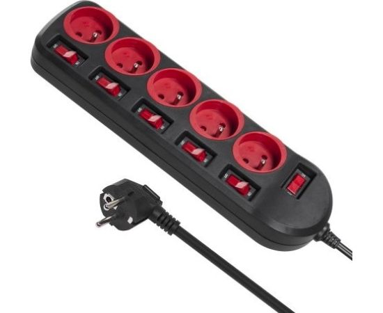 Maclean MCE204 power extension 1.5 m 5 AC outlet(s) Indoor Black, Red