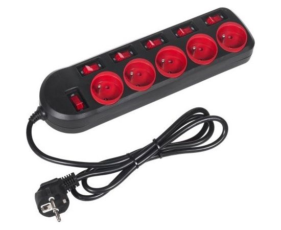Maclean MCE204 power extension 1.5 m 5 AC outlet(s) Indoor Black, Red