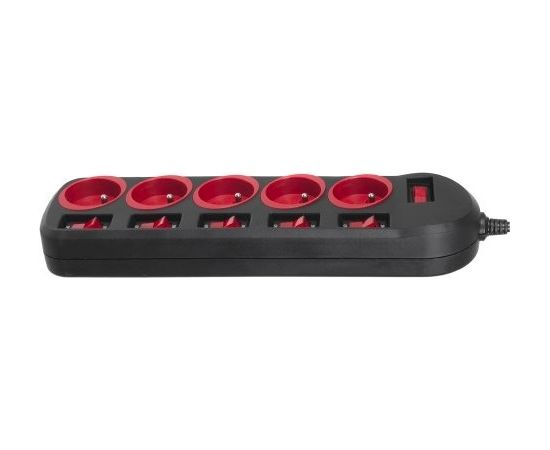 Maclean MCE204 power extension 1.5 m 5 AC outlet(s) Indoor Black, Red