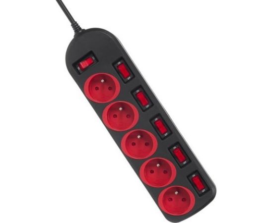 Maclean MCE204 power extension 1.5 m 5 AC outlet(s) Indoor Black, Red