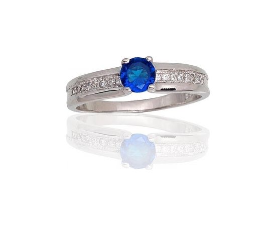Серебряное кольцо #2101550(PRh-Gr)_CZ+CZ-B, Серебро 925°, родий (покрытие), Цирконы, Размер: 18.5, 2.3 гр.