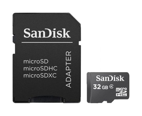 SanDisk Atmiņas karte microSDHC 32GB + Adapteris