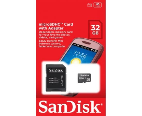 SanDisk Atmiņas karte microSDHC 32GB + Adapteris