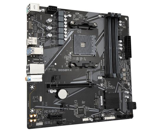 Gigabyte B550M K 1.0 M/B Processor family AMD, Processor socket AM4, DDR4 DIMM, Memory slots 4, Supported hard disk drive interfaces 	SATA, M.2, Number of SATA connectors 4, Chipset AMD B550, Micro ATX