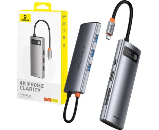 Hub 7in1 Baseus Gleam, USB-C  to 1x HDMI4K 60Hz + 3x USB3.0 + 1x PD + 1x SD/TF (grey)