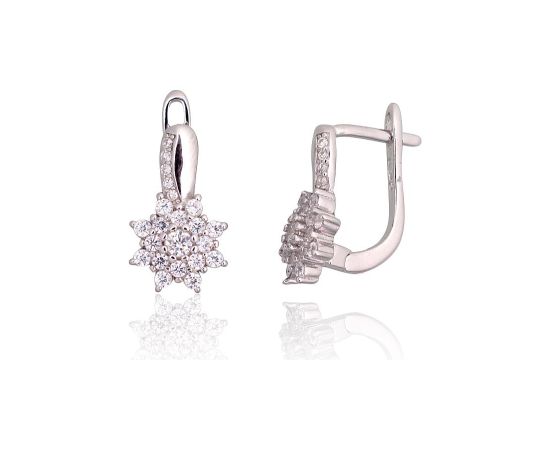 Серебряные серьги на английском замке #2203766(PRh-Gr)_CZ, Серебро 925°, родий (покрытие), Цирконы, 2.8 гр.