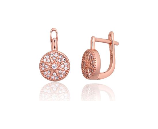 Sudraba auskari ar 'angļu' slēdzēju #2203763(PAu-R)_CZ, Sudrabs 925°, sarkanais zelts (pārklājums), Cirkoni, 2.8 gr. Ar "angļu" slēdzēju