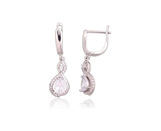 Серебряные серьги на английском замке #2203754(PRh-Gr)_CZ, Серебро 925°, родий (покрытие), Цирконы, 4.4 гр.
