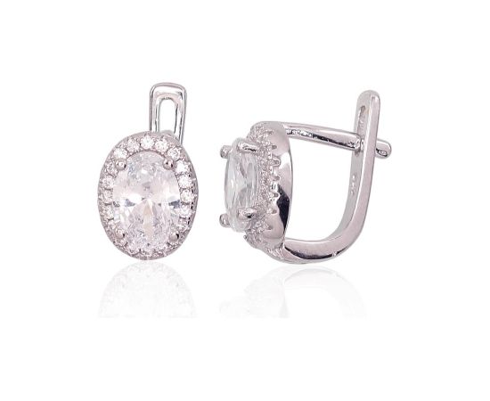 Серебряные серьги на английском замке #2202954(PRh-Gr)_CZ, Серебро 925°, родий (покрытие), Цирконы, 2.7 гр.