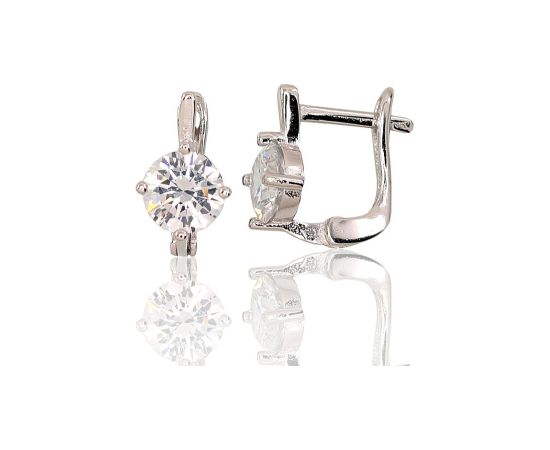 Серебряные серьги на английском замке #2202946(PRh-Gr)_CZ, Серебро 925°, родий (покрытие), Цирконы, 1.9 гр.
