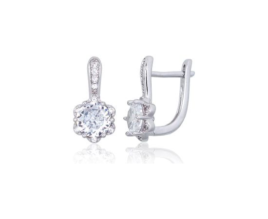 Серебряные серьги на английском замке #2203848(PRh-Gr)_CZ, Серебро 925°, родий (покрытие), Цирконы, 3 гр.