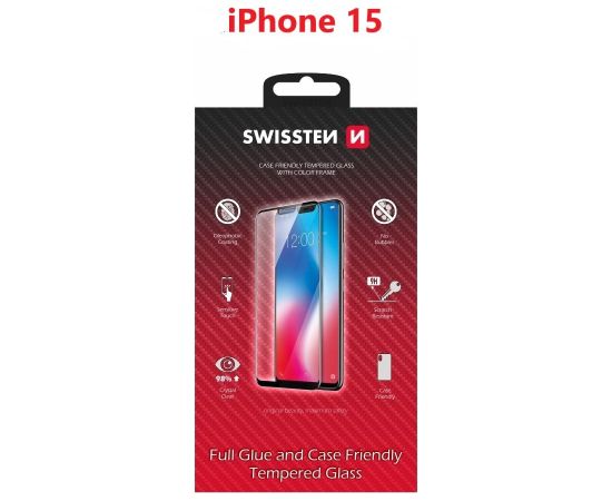 Swissten Full Face Tempered Glass Защитное стекло для экрана Apple iPhone 15