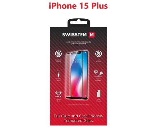 Swissten Full Face Tempered Glass Aizsargstikls Pilnam Ekrānam Apple iPhone 15 Plus