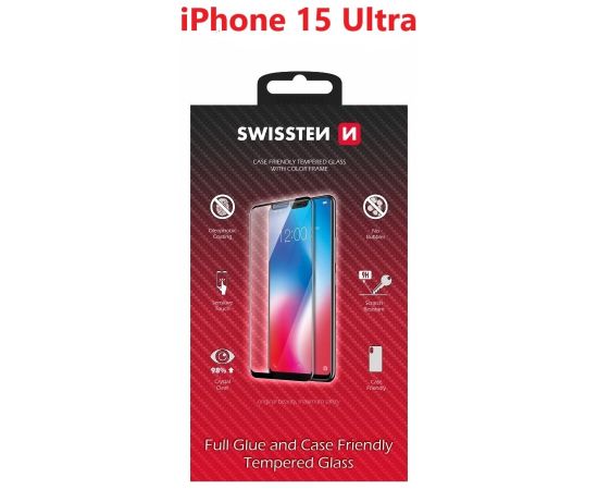 Swissten Full Face Tempered Glass Aizsargstikls Pilnam Ekrānam Apple iPhone 15 Pro Max