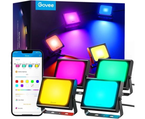 Govee H7060 RGBIC LED Viedā prožektora komplekts IP65 / Bluetooth/ Wi-Fi / 4gab.