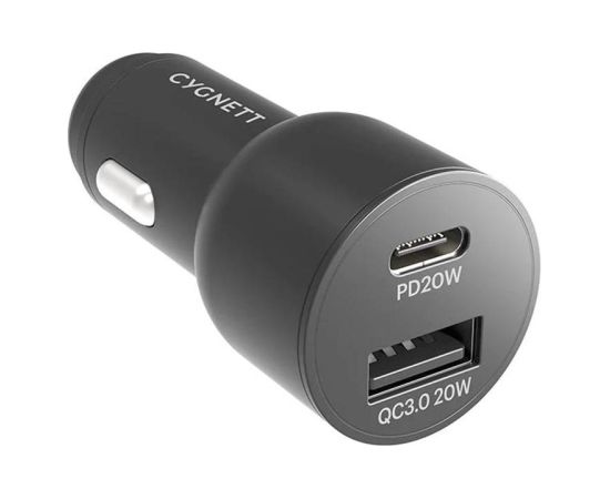Car charger Cygnett USB, USB-C 20W (black)