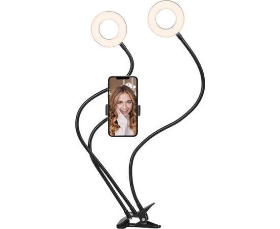Phone holder / Stand with Dual Ring Light Cygnett (black)