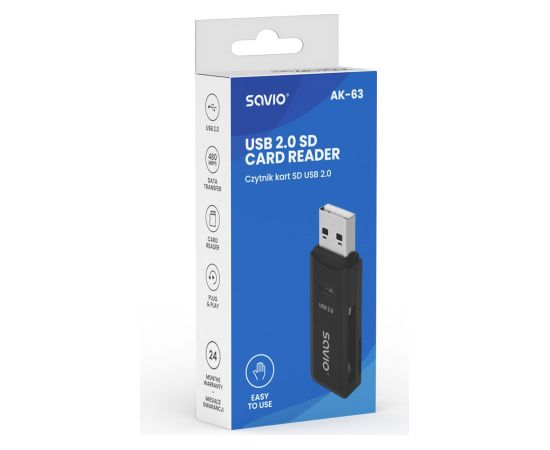 SAVIO SD card reader, USB 2.0, AK-63