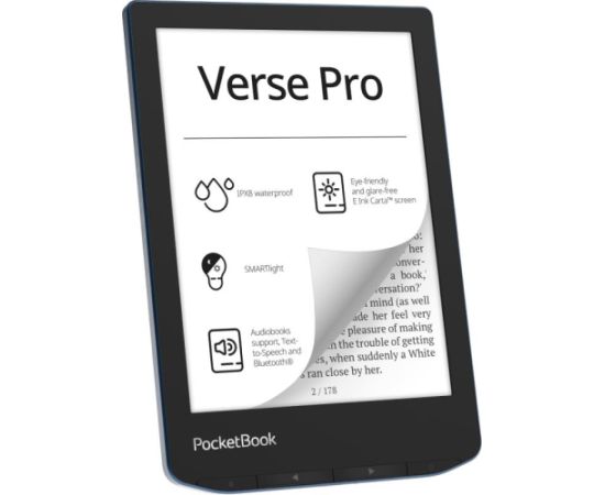 E-Reader POCKETBOOK Verse Pro 6" 1072x1448 1xUSB-C Wireless LAN Bluetooth Azure PB634-A-WW