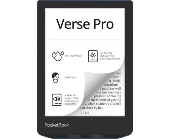 E-Reader POCKETBOOK Verse Pro 6" 1072x1448 1xUSB-C Wireless LAN Bluetooth Azure PB634-A-WW
