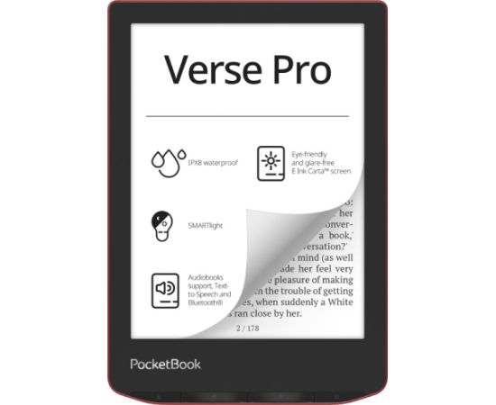 PocketBook e-reader Verse Pro 6" 16GB,Multi-touchscreen, passion red ,Wlan ,Bluetooth