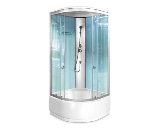 Slēgtā dušas kabīne GOTLAND EMMA 80x80x215cm, dziļais paliktnis (40cm), priekšējie stikli caurspidīgie, aizmugure balta