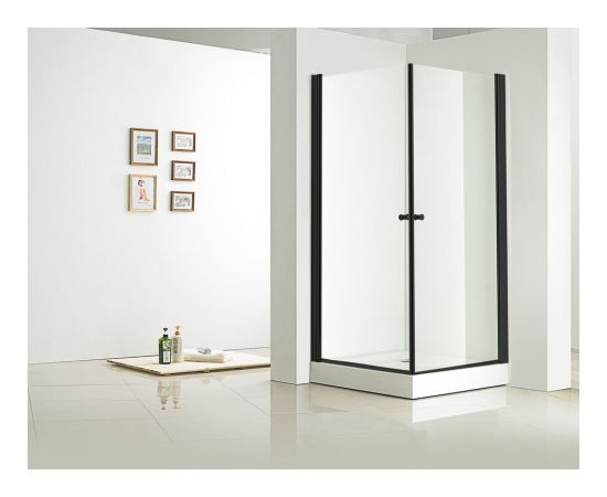 Dušas stūris Vento Napoli 90*90*195 kvadrāts, stikls 6mm Easy Clean, bez paliktņa, melnais profils