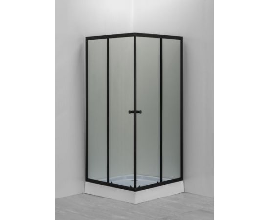 Dušas stūris GOTLAND Eko Black 900*900*195cm, zems paliktnis 13 cm, melnais profils, matēti stikli