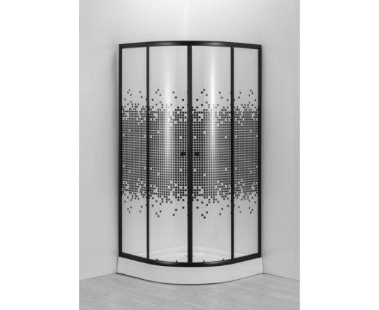 Dušas stūris GOTLAND Mosaic 800*800*195cm, zems paliktnis 13 cm, melnais profils, stikli ar dizainu