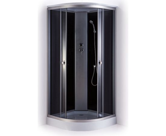 Slēgtā dušas kabīne GOTLAND LISA 90x90x215cm, seklais paliktnis (15cm),, priekšējie stikli pelēki, aizmugure melna