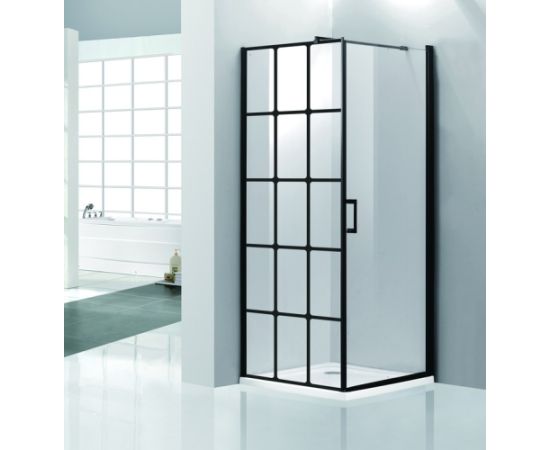 Dušas stūris Vento Palermo kvadrāts, 80x80x195, stikls 6mm Easy Clean,  melnais profils, bez paliktņa