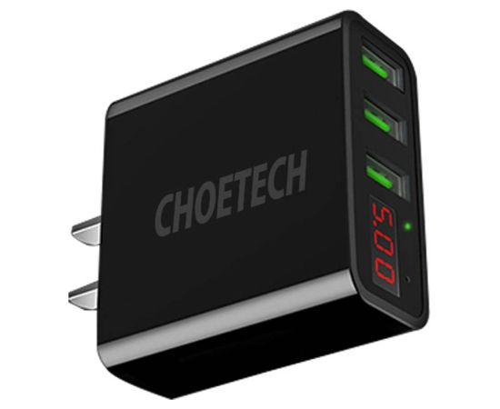 Wall Charger Choetech C0026, US plug, 3x USB-C with digital display 15W (black)