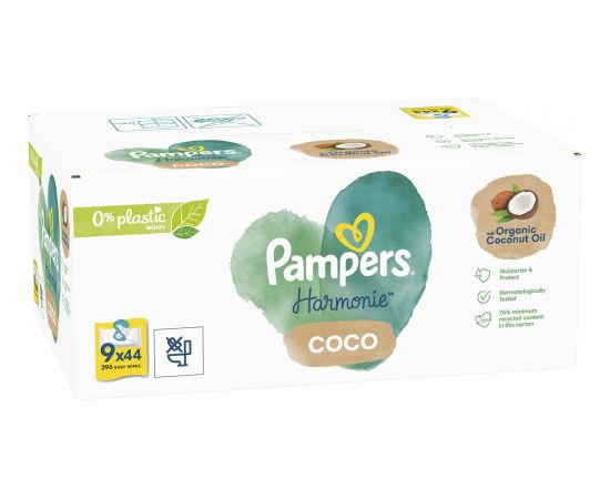Pampers Chusteczki nawilżane Harmonie Coco 9x44 szt. Mitrās salvetes