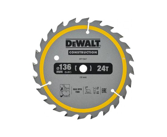 Griešanas disks DeWalt DT1947-QZ; 136x10 mm; Z24