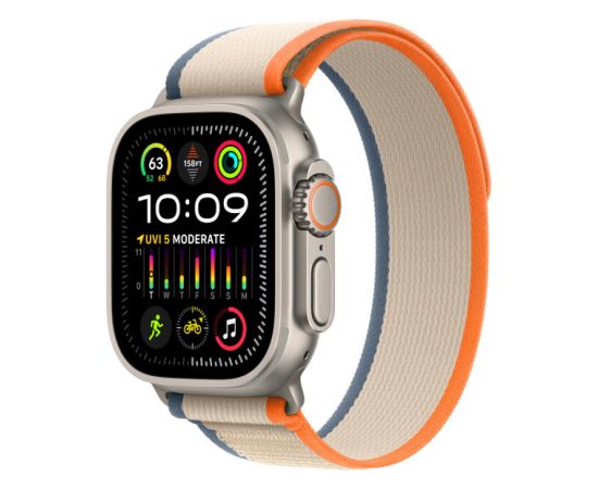 Apple Watch Ultra 2 GPS + Cellular, 49mm Titanium Case with Orange/ Beige Trail Loop - S/ M