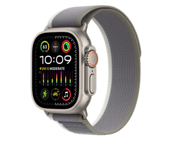 Apple Watch Ultra 2 GPS + Cellular, 49mm Titanium Case with Green/ Grey Trail Loop - S/ M
