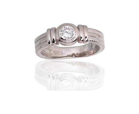 Серебряное кольцо #2101796(PRh-Gr)_CZ, Серебро 925°, родий (покрытие), Цирконы, Размер: 19, 4.3 гр.
