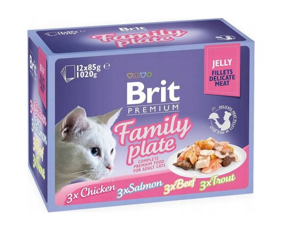 BRIT Premium Cat Pouch Jelly Fillet Family Plate - wet cat food - 12 x 85g