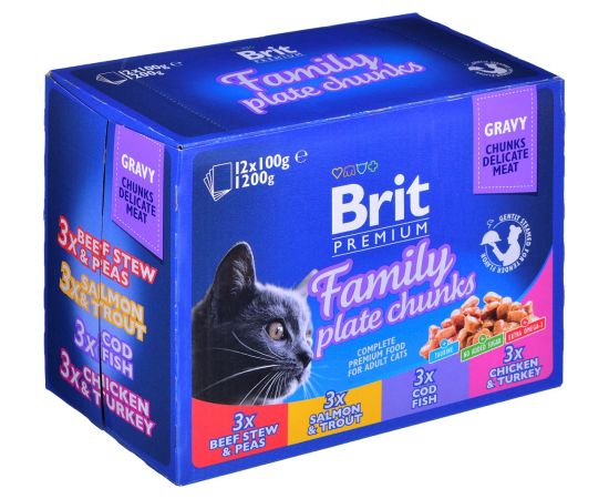 BRIT Cat Pouches Family Plate - wet cat food - 12 x 100g