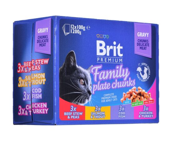 BRIT Cat Pouches Family Plate - wet cat food - 12 x 100g