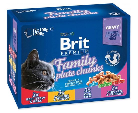 BRIT Cat Pouches Family Plate - wet cat food - 12 x 100g