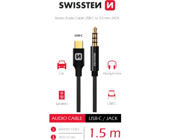 Swissten Textile Аудио Адаптер USB-C / 3,5 mm / 1.5m