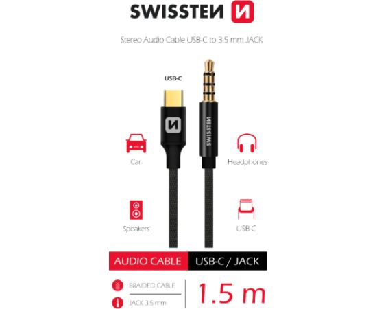 Swissten Textile Audio Adapteris USB-C / 3,5 mm / 1.5m