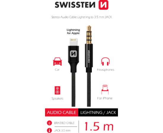 Swissten Textile Audio Adapteris Lightning / 3,5 mm / 1.5m