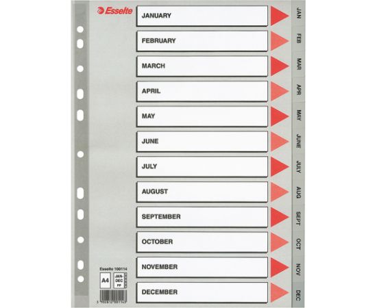 Sadalītājs dokumentiem Esselte A4 formāts, Jan.-Dec., plastikāta